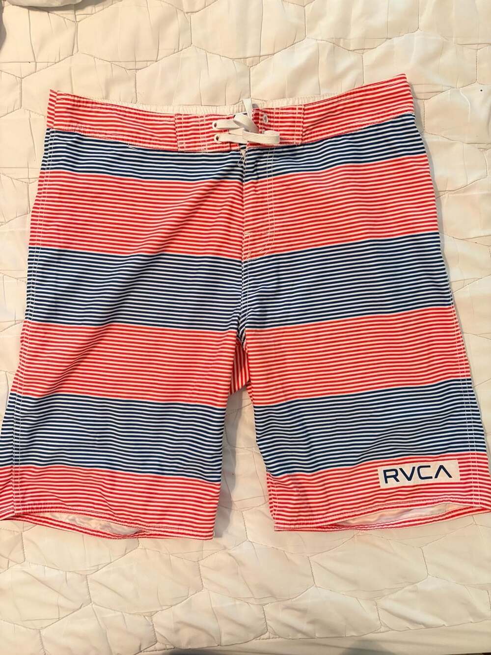 RVCA Boardshorts Size 34 Red Blue Striped Swim Trunks ANP Swimsuit Patriotic